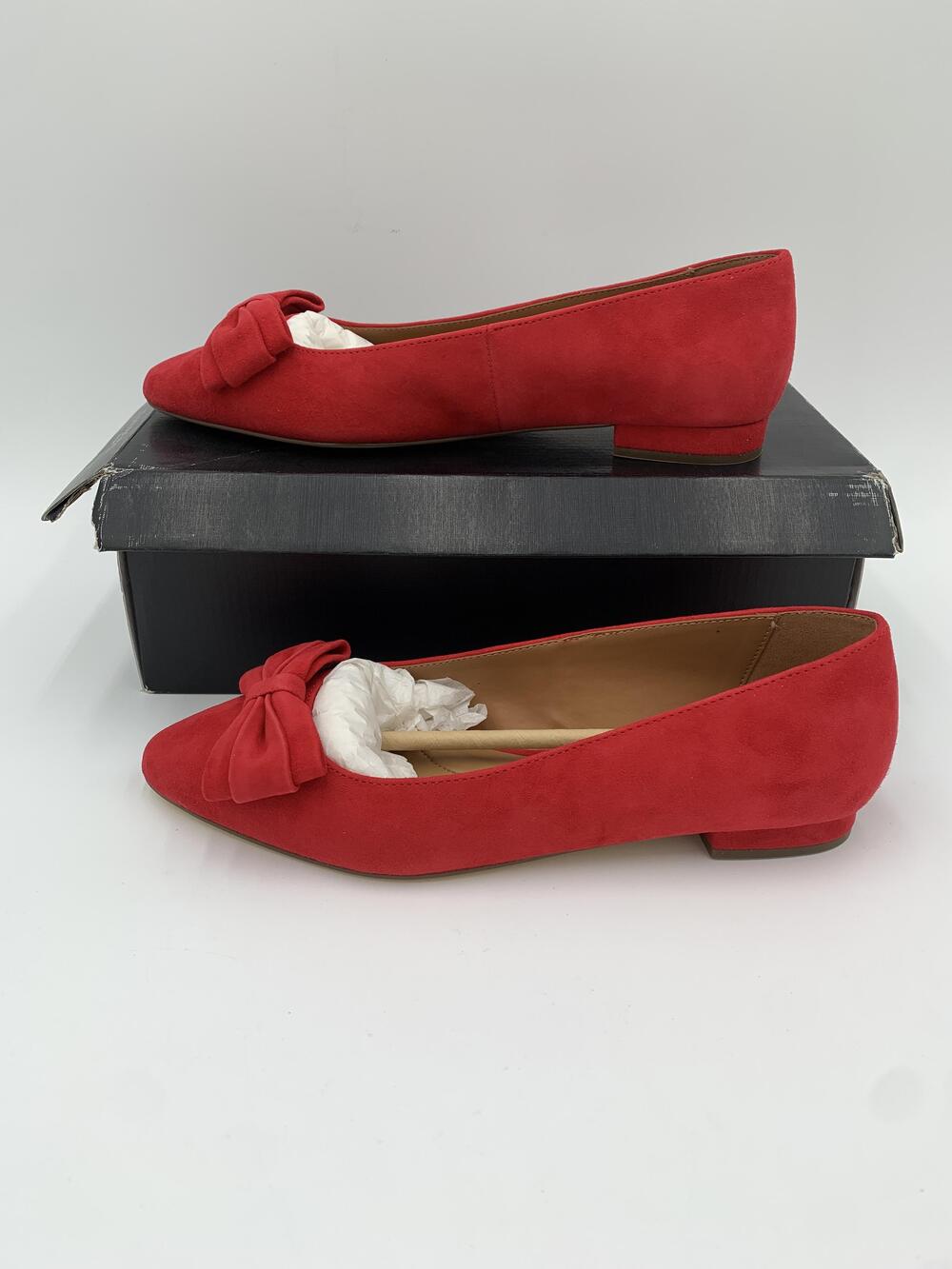 Talbots Shoes Womens Red Pop Edison Party Bow Suede Flats Pointed Toe Size 8